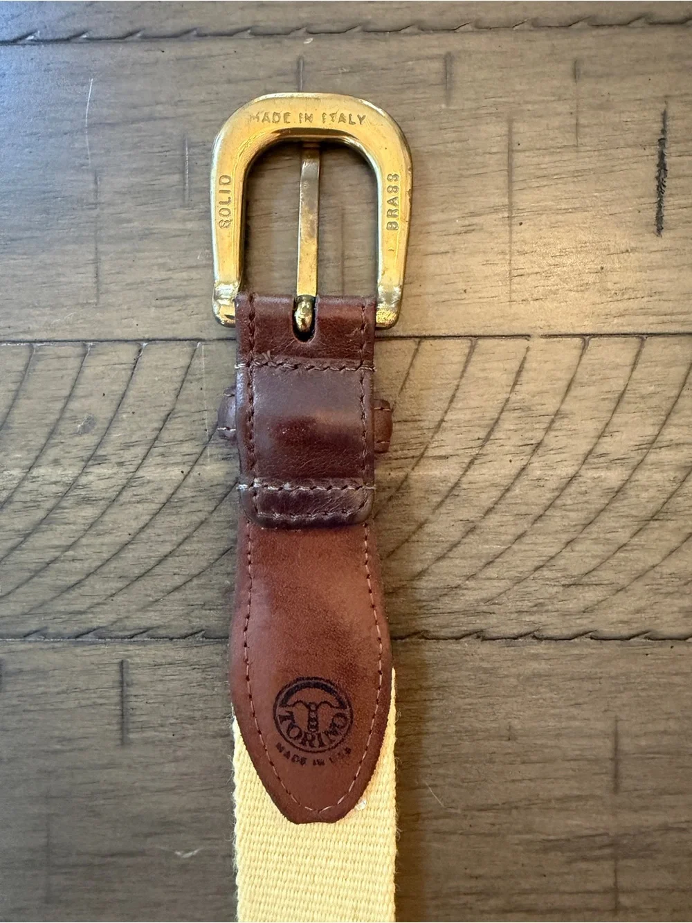 Torino Made in USA Men’s Yellow Canvas w/Brown Leather/Solid Brass Buckle #6926